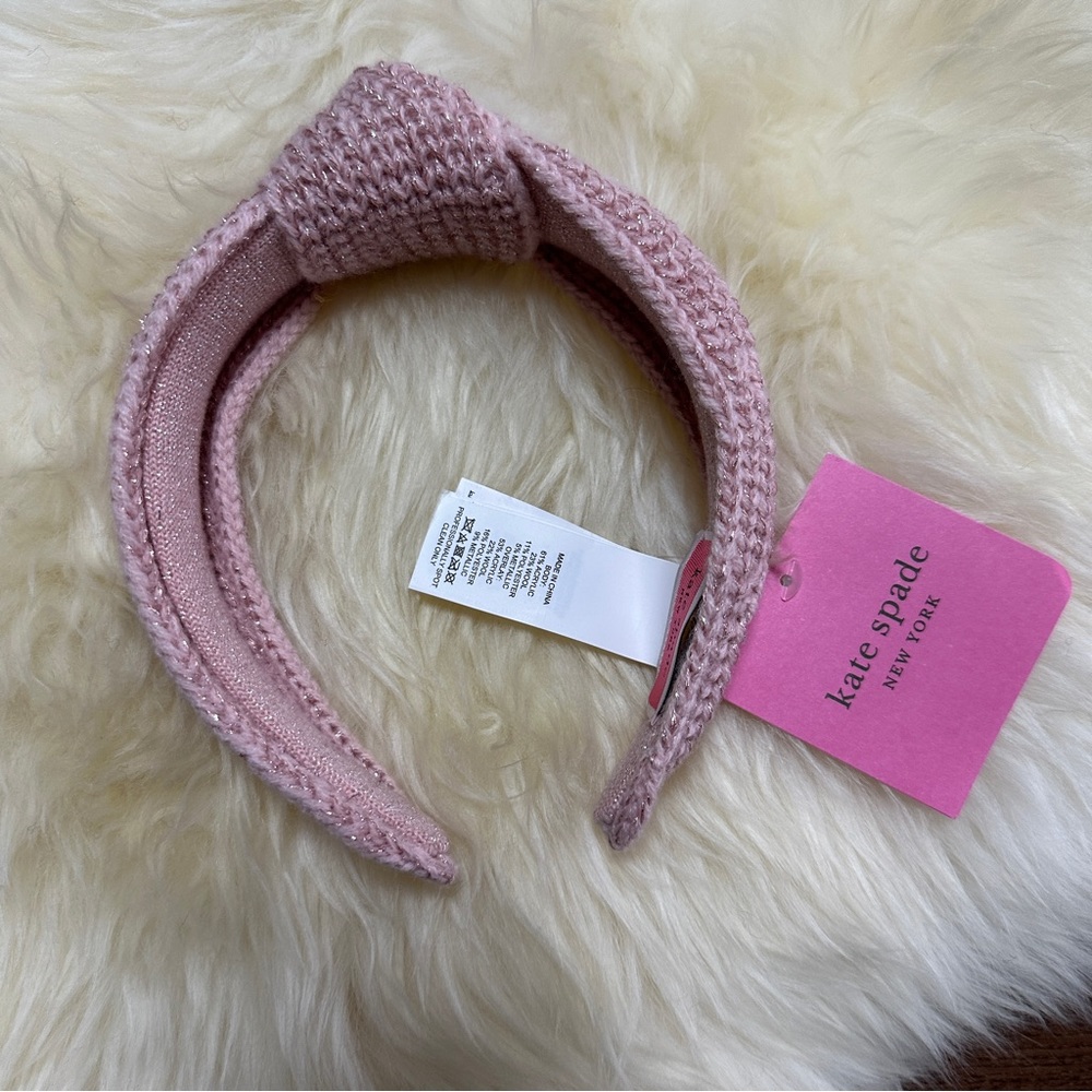 NEW Kate Spade New York Metallic Bow Headband hard Pink Shimmer